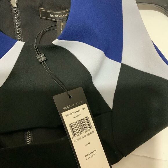 BCBGMaxAzria Geometric Cutout Cocktail Dress Black Blue Sleeveless Tailored 4 - Picture 13 of 14